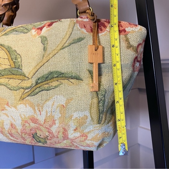 VTG Y2K FOSSIL handBag Plants Floral Leather Key Charm Boho with scarf - Picture 7 of 16